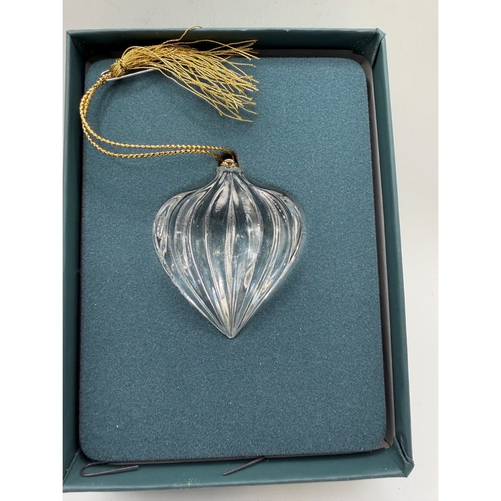 Lenox Vintage Holiday Gem Heart Crystal Ornament Ribbed Clear Gold Tassel